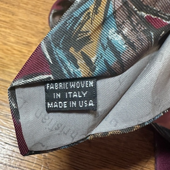 Vintage Christian Dior Monsieur Leaf Patterned Burgundy Gold Blue Neck Tie - Picture 3 of 4